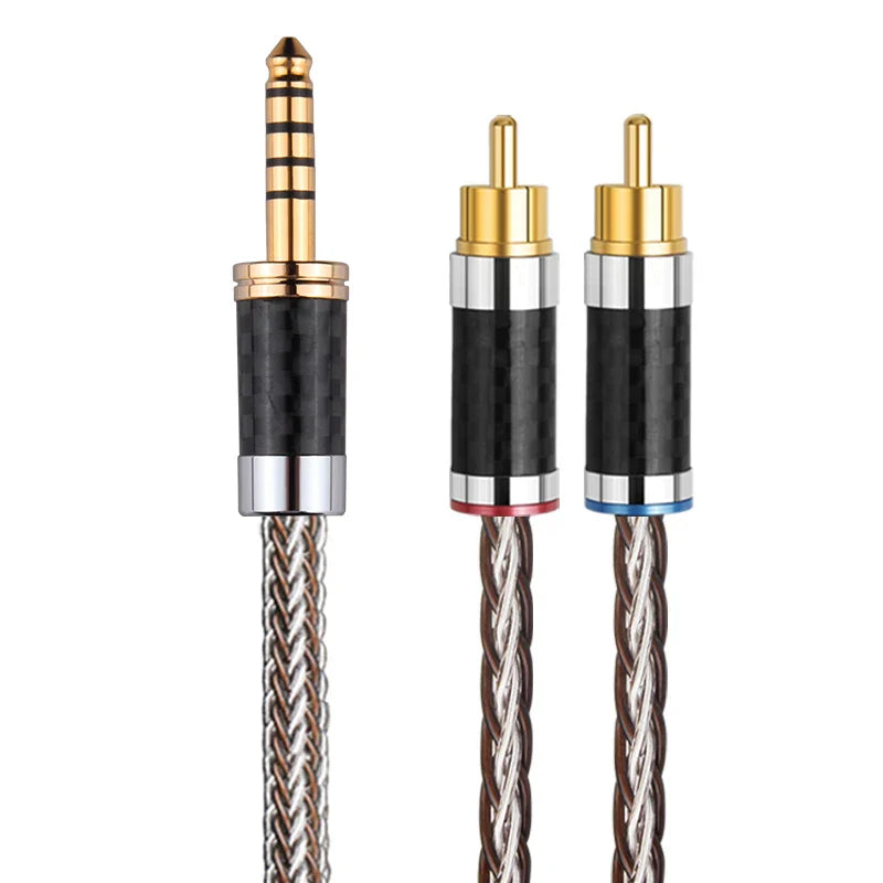Carbon fiber-cased hifi stereo 4.4mm aux to 2rca balance audio cable with gold-plated connectors for amplifier audio home theater balance cable