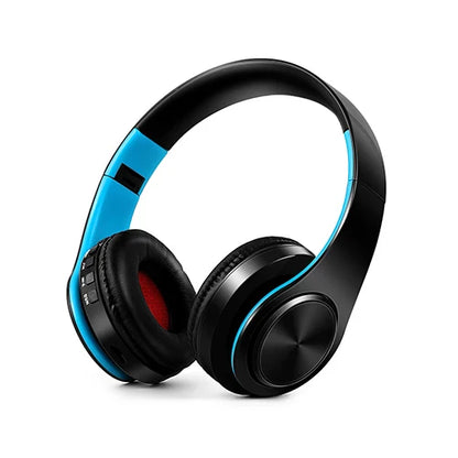 Black and blue wireless over-ear hifi stereo earphones support sd card headphone music headset with mic for mobile devices