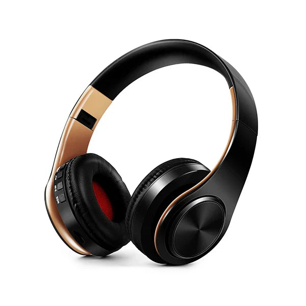 Black and gold hifi stereo earphones wireless over-ear headphone music headset with support sd card and mic for mobile devices