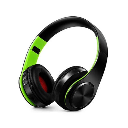 Black and neon green hifi stereo earphones bluetooth headphone music headset with support sd card and mic for mobile devices