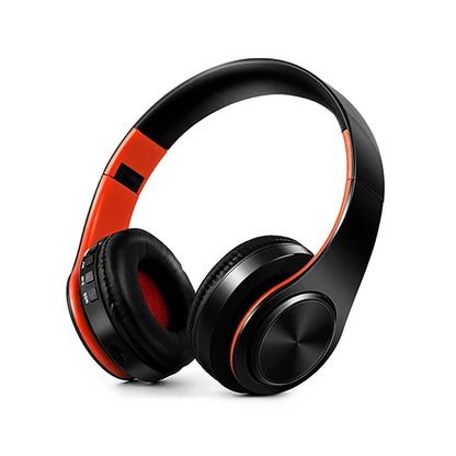 Black and orange wireless hifi stereo earphones with sleek design support sd card and headphone music headset for mobile devices