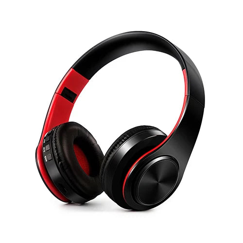 Black and red wireless hifi stereo earphones with support sd card for headphone music headset use on mobile devices