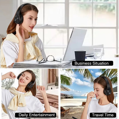 Black over-ear bluetooth headphone music headset with hiFi stereo earphones padded earcups support sd card for mobile devices