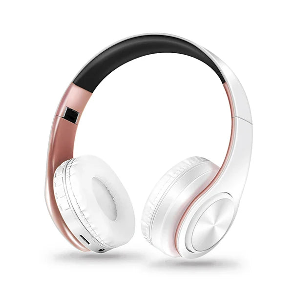 Rose gold and white hifi stereo earphones wireless over-ear headphone music headset with support sd card and mic
