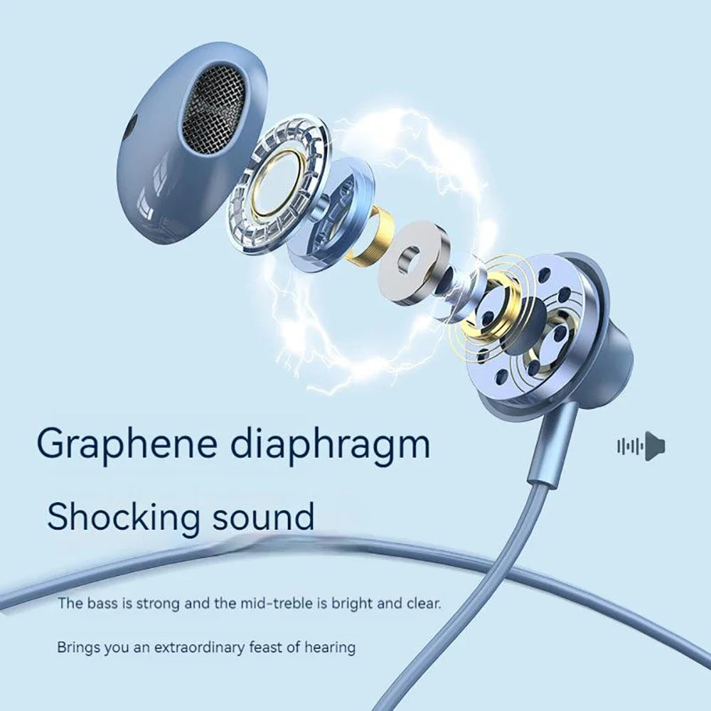 Blue hi fi surround in-ear type c headphones with graphene diaphragm and metallic parts for enhanced audio performance jack earbud headset