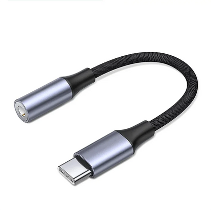 A sleek black braided jack earphone adapter with metallic connectors for series samsung galaxy huawei xiaomi devices