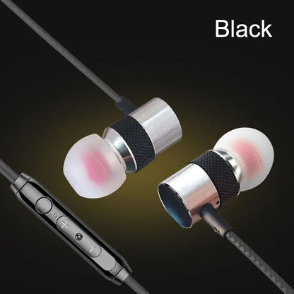 Black wired headphones with silver accents and pink ear tips, quality in-ear headphone for phone pc earphone use