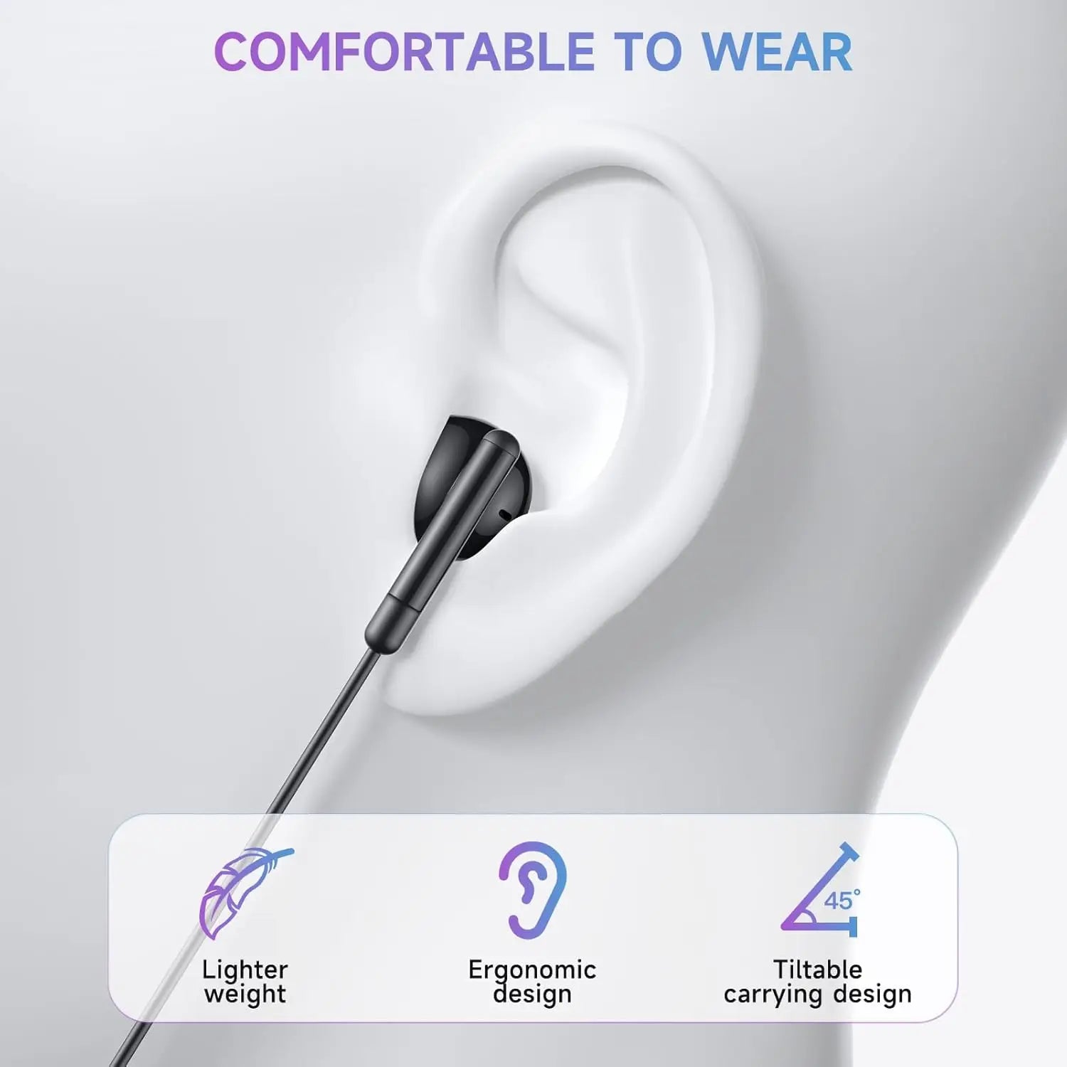Black in-ear music wired headphones with ergonomic design and mic compatible with samsung s25 s24 s23 s22 xiaomi devices