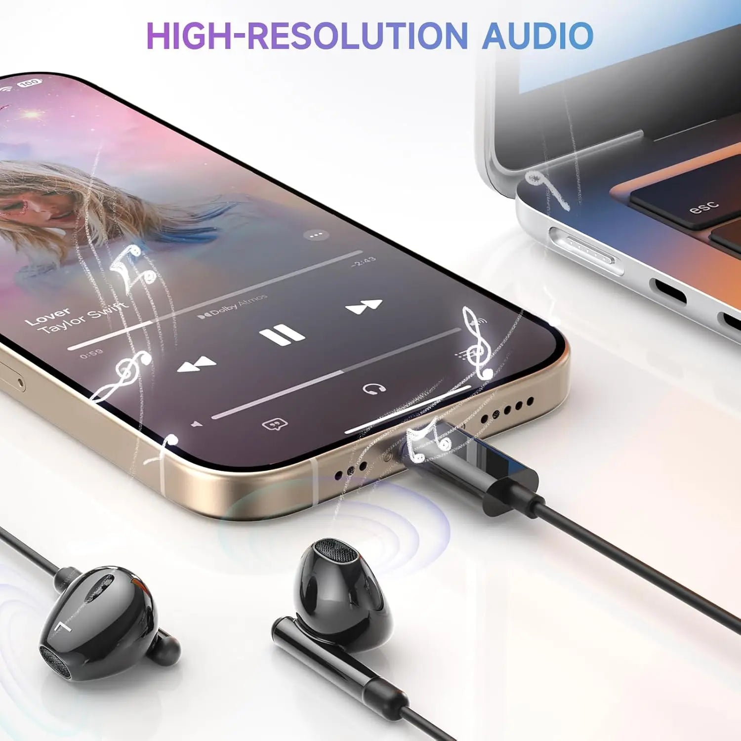 Black in-ear music wired headphones with sleek glossy finish and mic compatible with samsung s25 s24 s23 s22 xiaomi