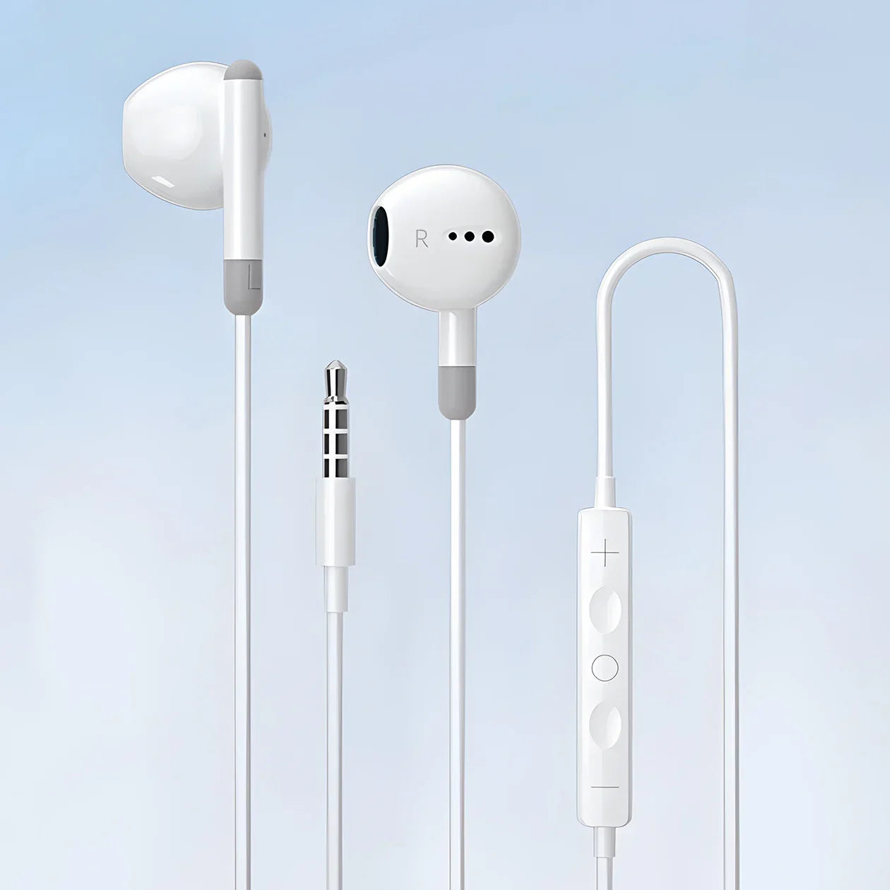 White in-ear music wired headphones with gray accents and mic for samsung s25 s24 s23 s22 xiaomi devices