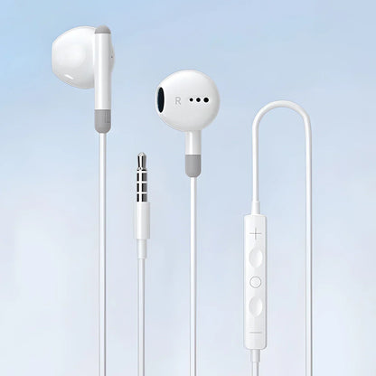 White in-ear music wired headphones with gray accents and mic for samsung s25 s24 s23 s22 xiaomi devices