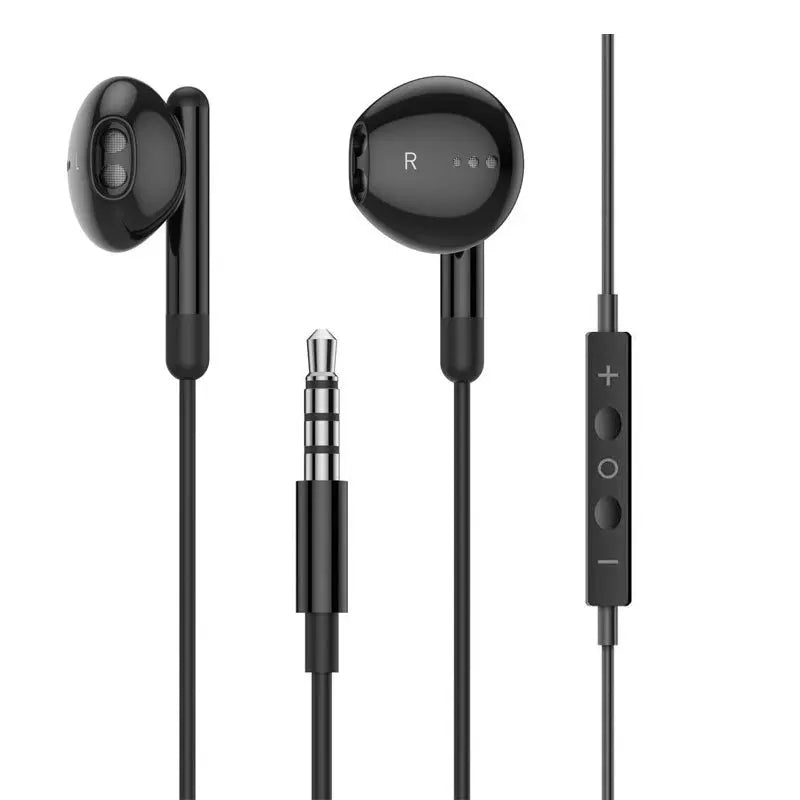 Black sleek glossy hiFi wired music headphones with inline control for samsung s25 s24 s23 s22 xiaomi devices
