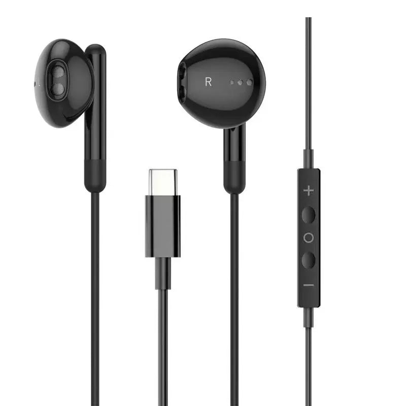 Black hi-fi wired music headphones with mic and usb-c inline controls compatible with samsung s25 s24 s23 s22 xiaomi