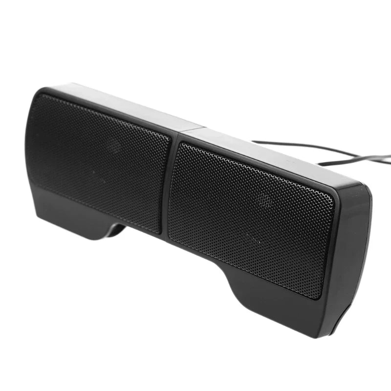 Black dual-speaker wired speakers with high definition stereo sound and textured grille panels for holiday party supplies