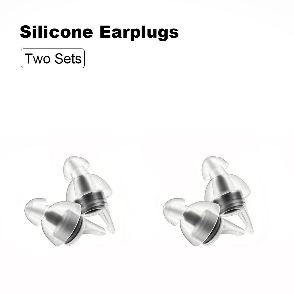 Clear silicone reusable musicians earplugs with metallic silver core for noise cancelling concert festivals drummers use