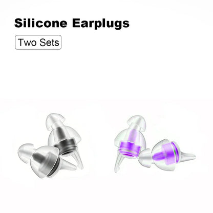 Clear silicone reusable musicians earplugs with purple accent band for noise cancelling concert festivals drummers