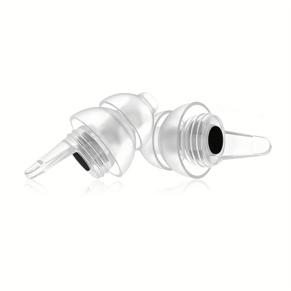 Clear silicone reusable musicians earplugs with black foam inserts for noise cancelling concert festivals drummers use