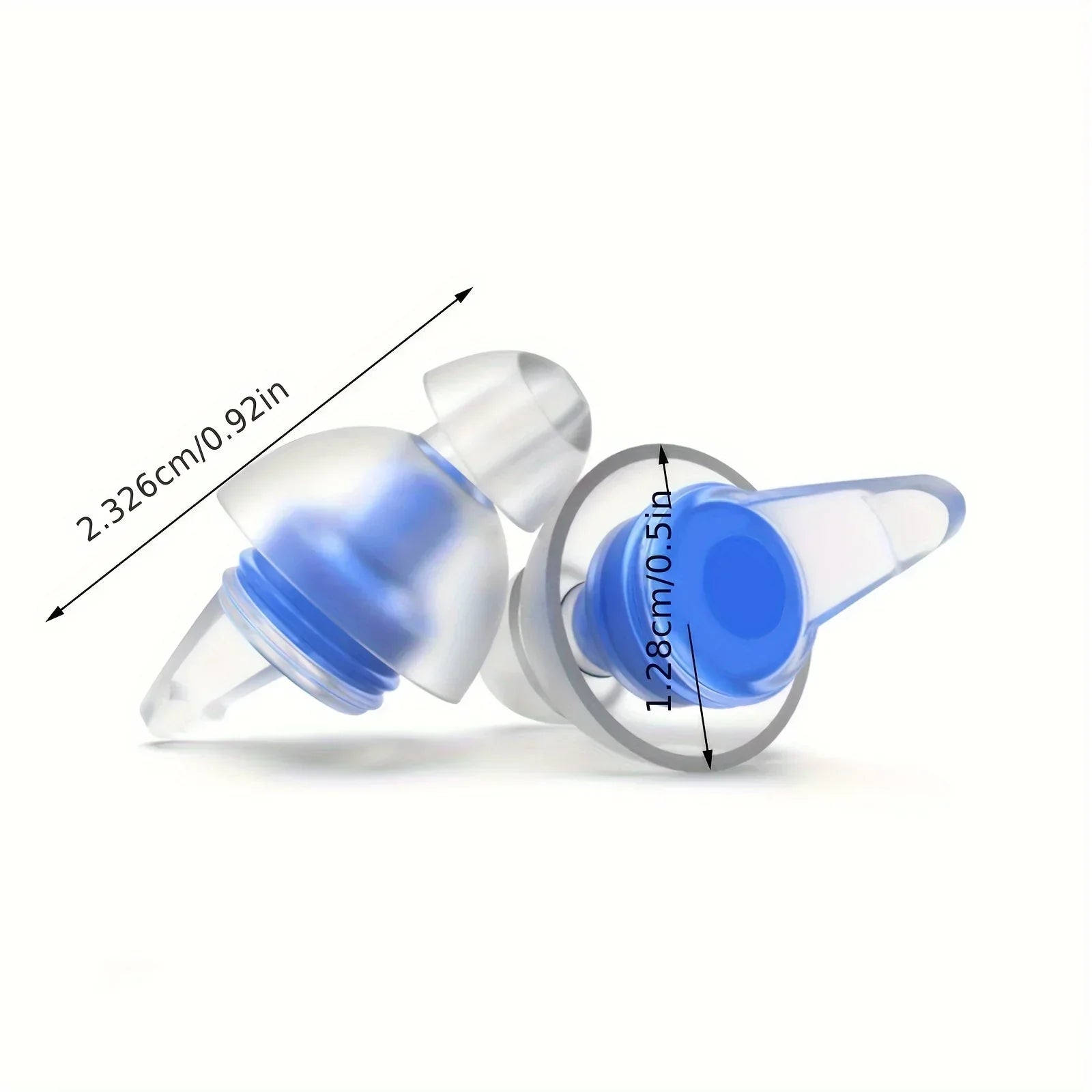 Clear silicone reusable musicians earplugs with blue inner chambers for noise cancelling concert festivals drummers use