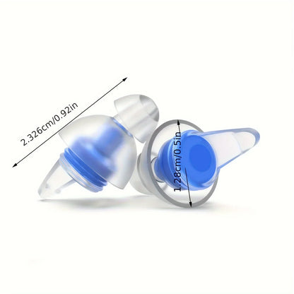 Clear silicone reusable musicians earplugs with blue inner chambers for noise cancelling concert festivals drummers use