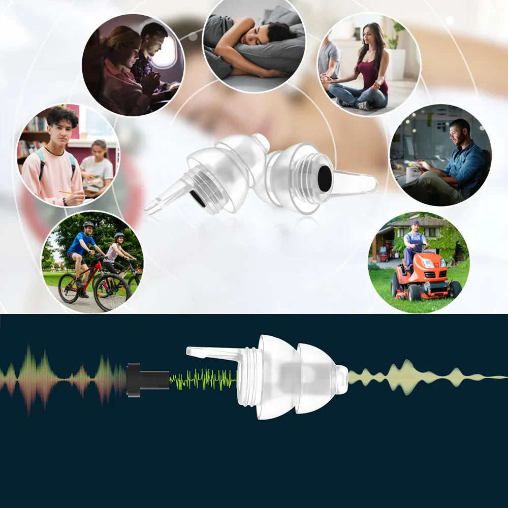 Clear translucent silicone high fidelity reusable musicians earplugs with tapered design for noise cancelling concert festivals drummers
