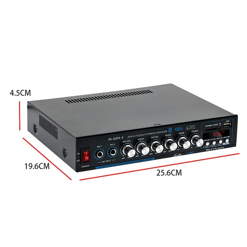Black rectangular pa-6024-s 2.1 channel hi-fi power amplifier with silver knobs usb remote control home car amplifier bluetooth amplifier