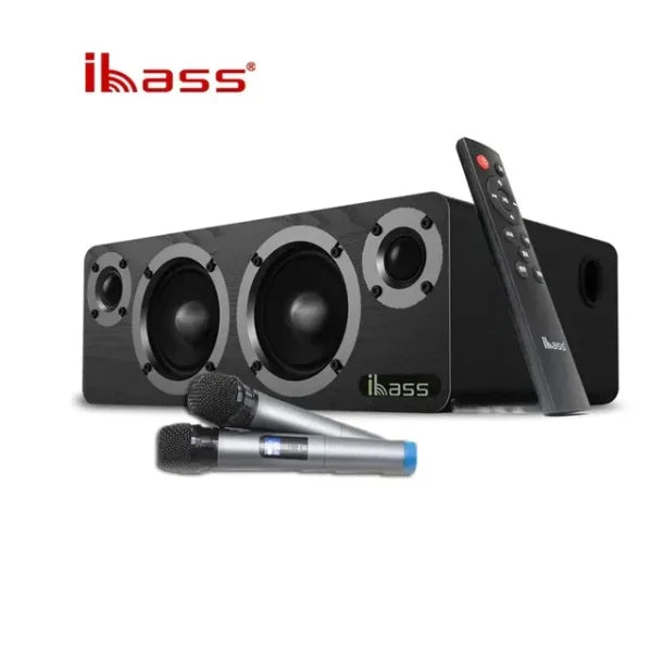 Black ibass power wireless bluetooth karaoke system with wooden desktop subwoofer and shocking lossless hifi sound
