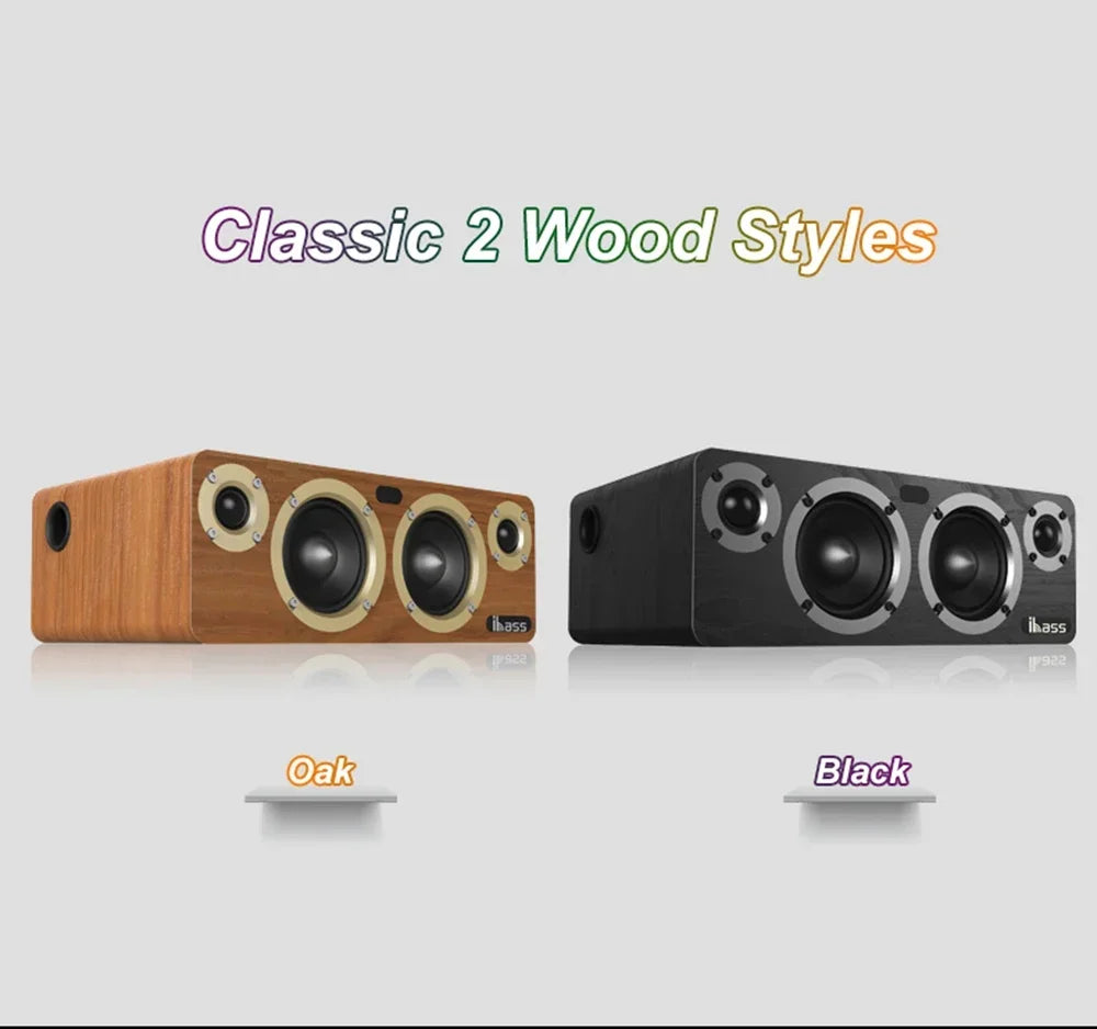 Oak and black wooden desktop subwoofer speakers with gold and silver grilles for power wireless bluetooth shocking lossless hifi audio
