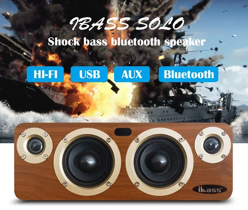 Wooden rectangular power wireless bluetooth speaker with beige metallic trim wooden desktop subwoofer for shocking lossless hifi music