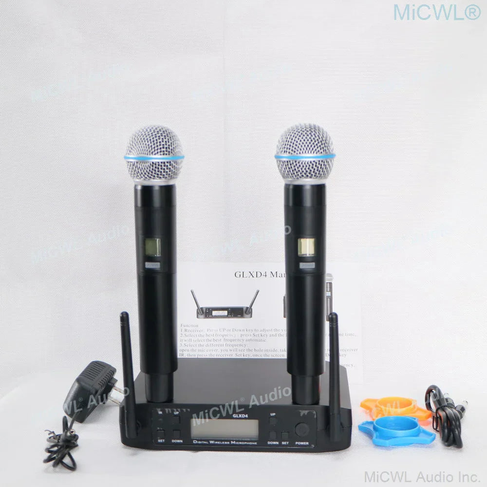 Black channel beta wireless microphone karaoke system with two handheld dynamic mic and matching receiver unit