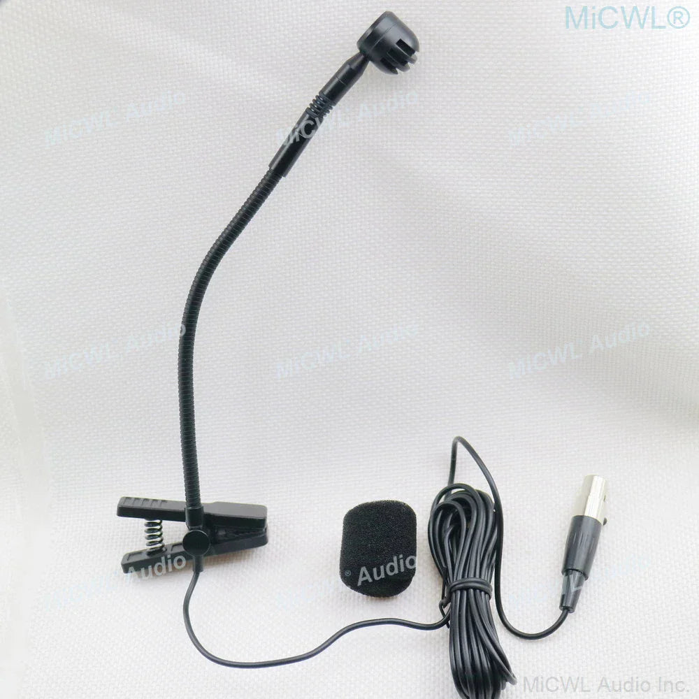 Black gooseneck clip-on beta98 wired instrument microphone with foam windscreen and XLR cable for Shure wireless boday transmitter TA4F