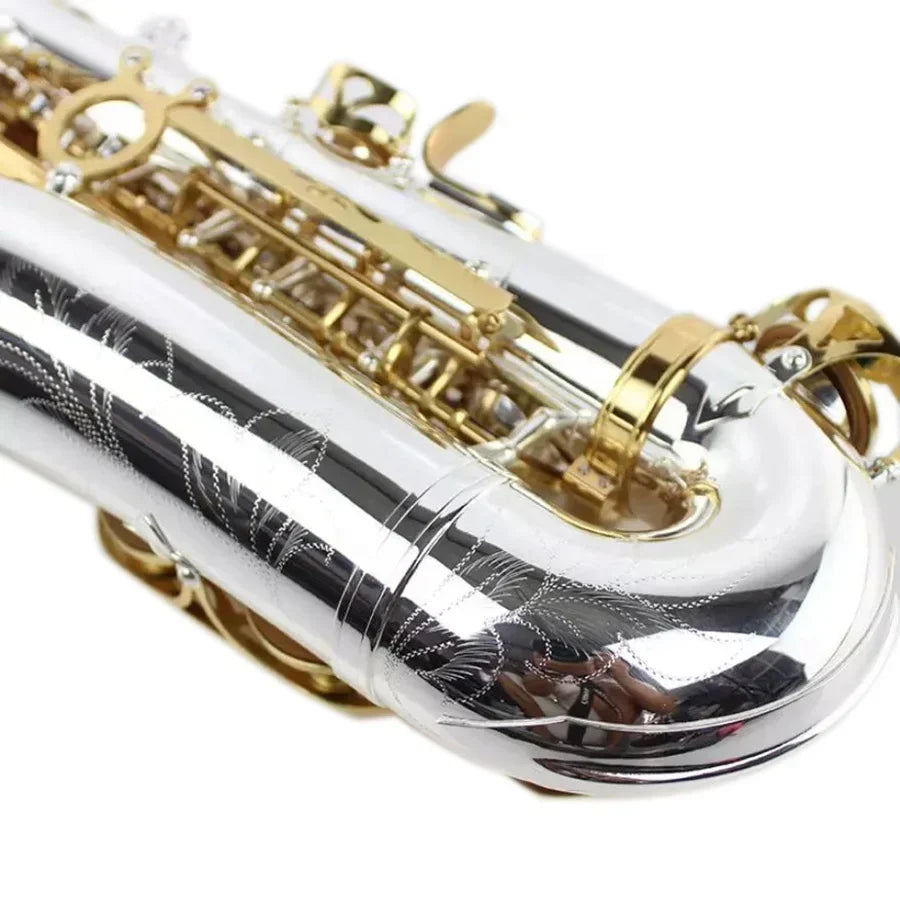 Silver tone adjustable alto saxophone jyas102dsg with gold keys and intricate engravings foldable wind instrument