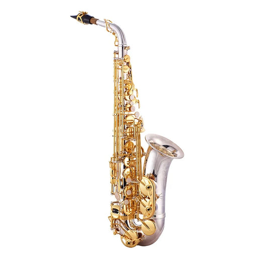 High quality brass alto saxophone jyas102dsg with silver tone adjustable foldable wind instrument and golden keys