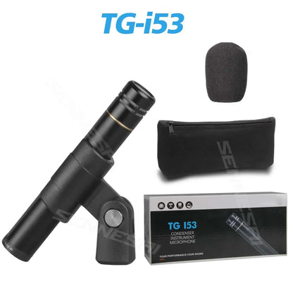 Black tg-i53 metal snare drum microphone with gold accent ring foam windscreen case for drum instrument music pick up