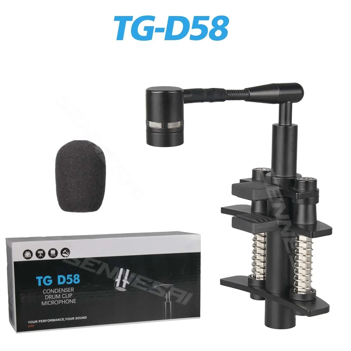 Black metal d58 tom snare condenser drum clip microphone with flexible gooseneck for drum instrument music