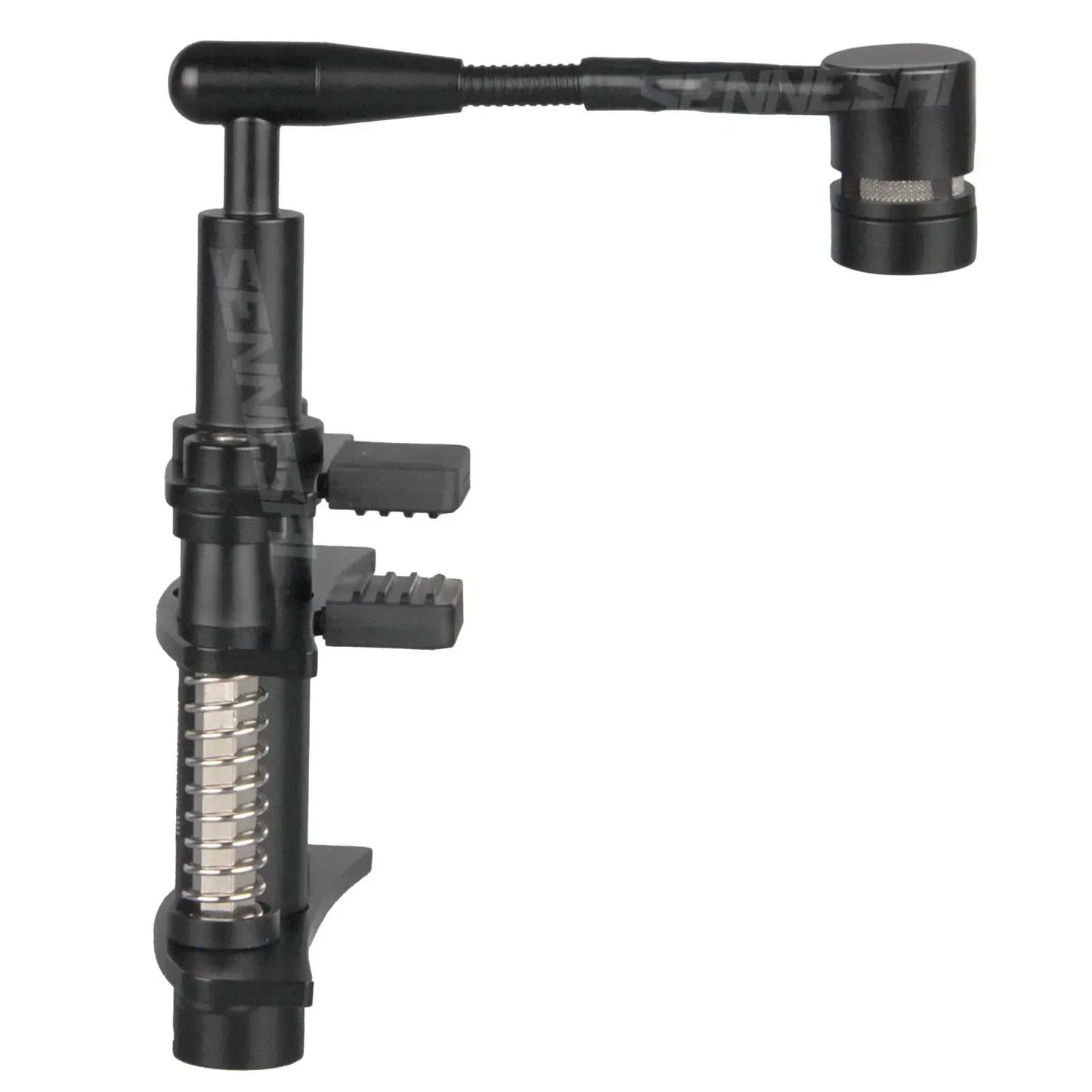 Black adjustable metal microphone stand with flexible arm and spring clamp for d58 tom snare drum instrument music