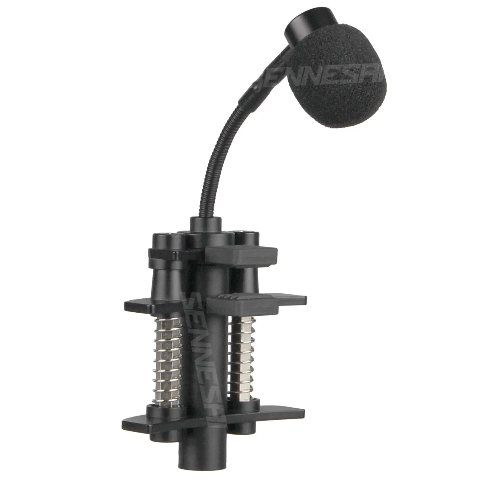 Black metal snare drum microphone with foam windscreen and adjustable clamp base for d58 tom snare drum instrument music