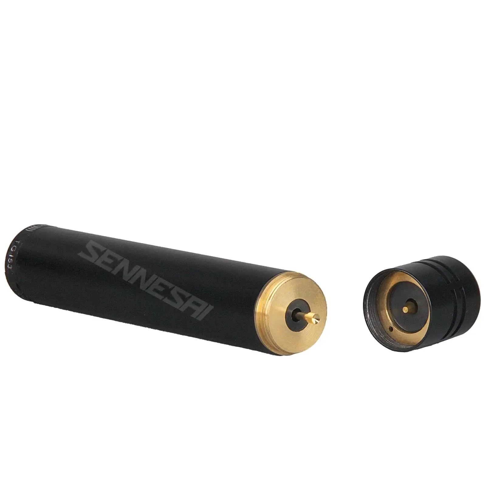 Black sennhesi cylindrical snare drum microphone with gold metal ends designed for d58 tom snare drum instrument music pickup