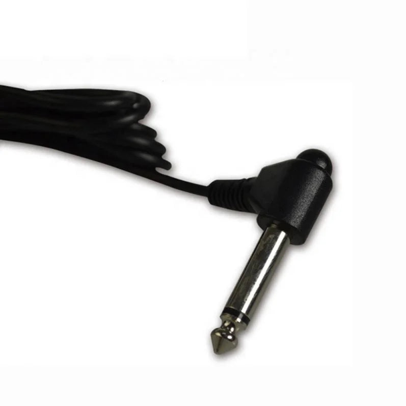Black coiled audio cable with metallic 6.35mm plug and angled connector for cherub piano keyboard sustain pedal