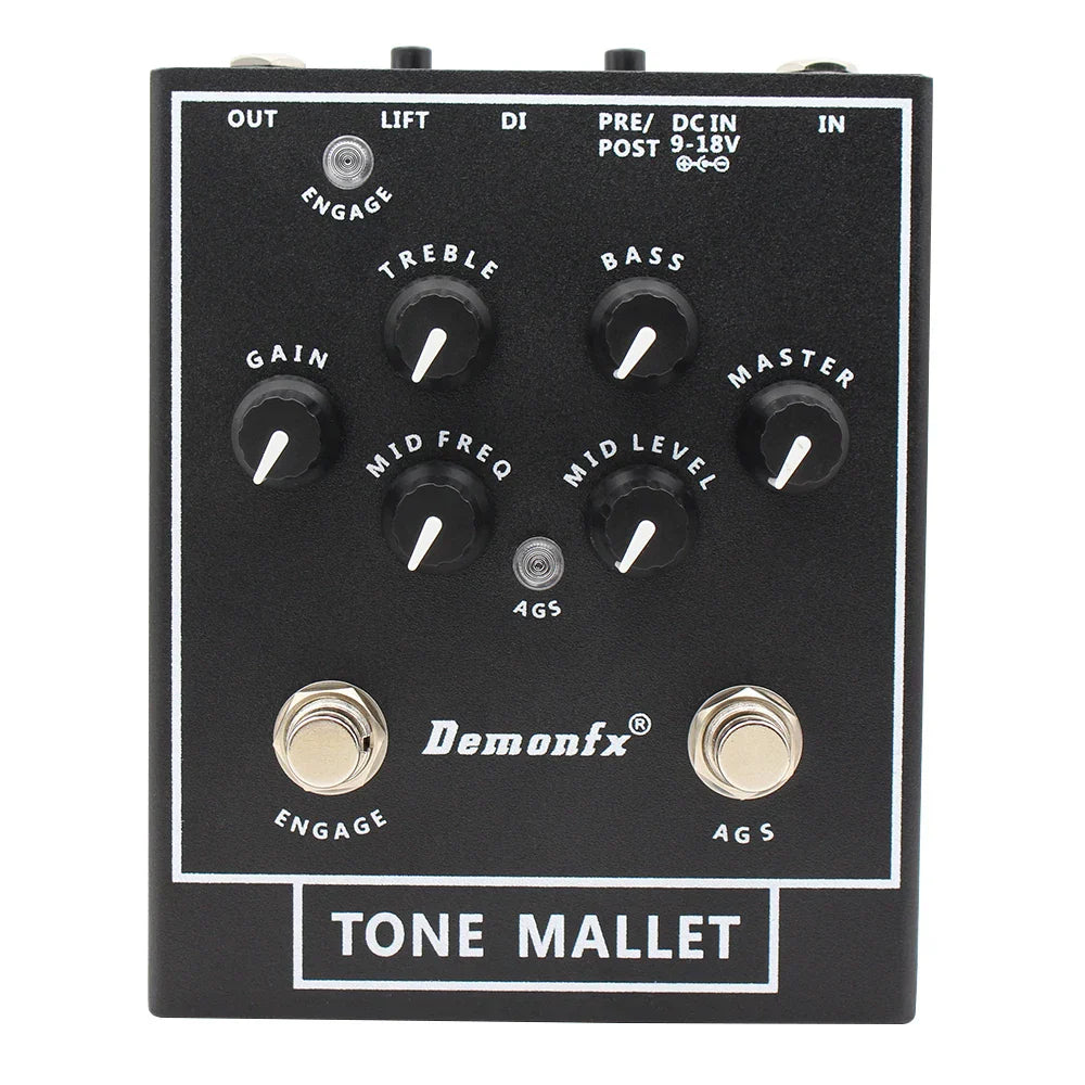 High quality demonfx bass station amps preamp di bass pedal in black with white labeling and silver footswitches