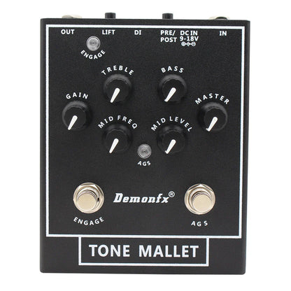 High quality demonfx bass station amps preamp di bass pedal in black with white labeling and silver footswitches