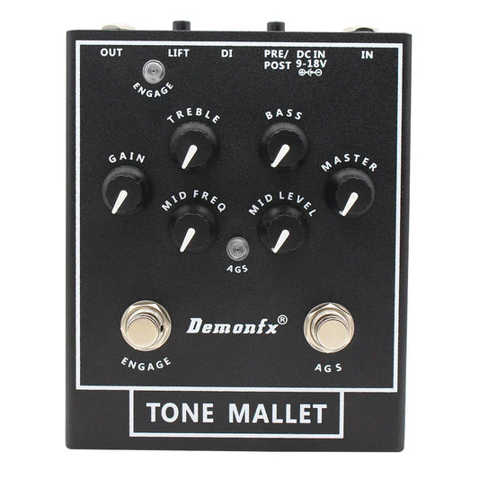 High quality demonfx bass station amps preamp di bass pedal in black with white labeling and silver footswitches