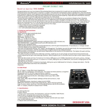 Black Demonfx tone mallet preamp direct box with knobs and jacks for high quality Demonfx bass station amps use
