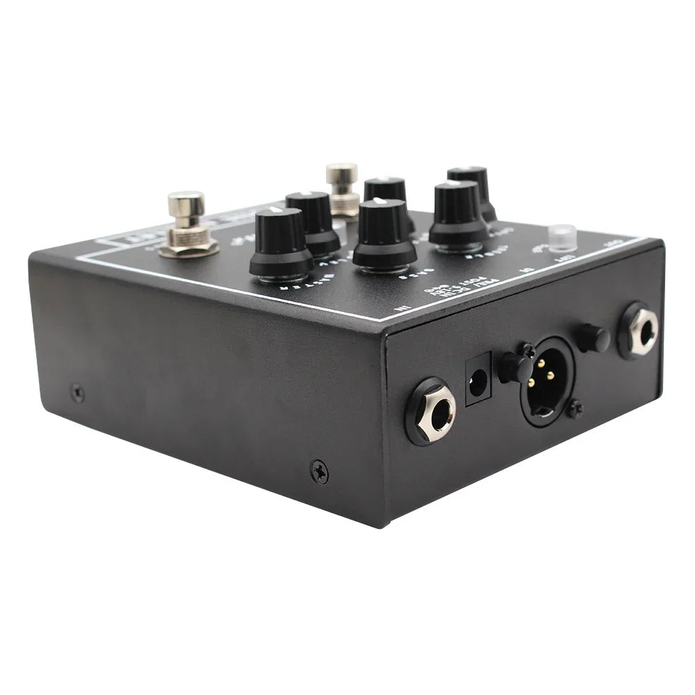 Black high quality Demonfx bass station amps preamp DI bass pedal with multiple knobs and 3.5mm XLR ports