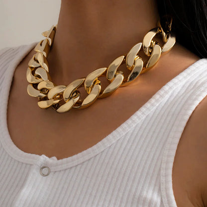 Gold-colored chunky ccb link choker necklace with quality exaggerated acrylic bold statement hip hop design
