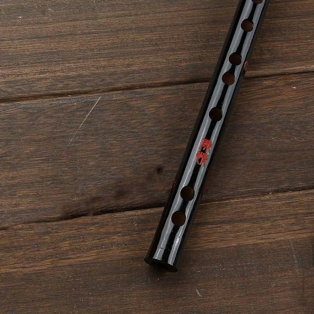 Black lacquered quality flute chinese bamboo dizi flute with red emblem and circular finger holes for beginners