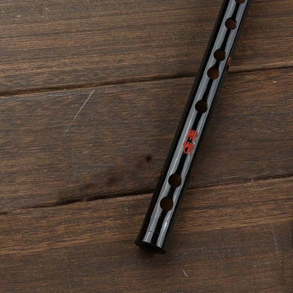 Black lacquered quality flute chinese bamboo dizi flute with red emblem and circular finger holes for beginners