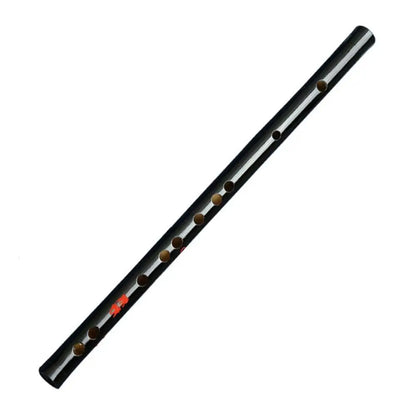 Black bamboo dizi flute with seven finger holes and small red logo for chinese traditional musical instruments beginners