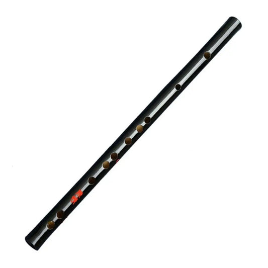Black bamboo dizi flute with seven finger holes and small red logo for chinese traditional musical instruments beginners