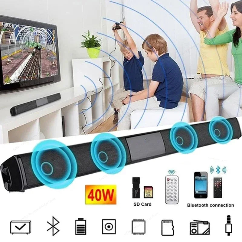 Black high power wallmounted 40w soundbar wireless bluetooth speaker with multiple speakers for home theater use