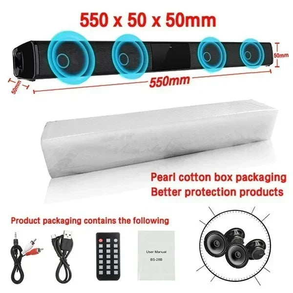 Black wireless bluetooth speaker with four circular speakers high power wallmounted 40w sound bar for home theater